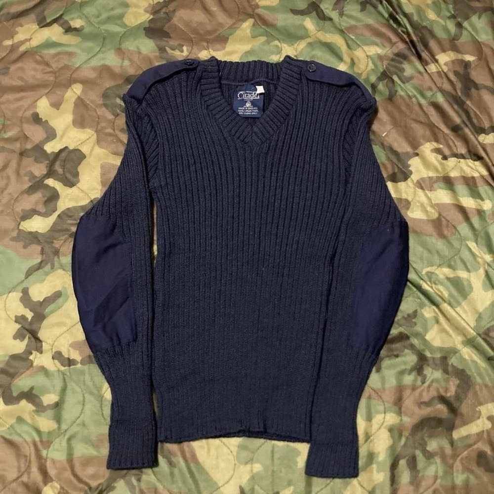Citadel navy‎ commando wool sweater pullover v-neck Vtg military 34/14.5